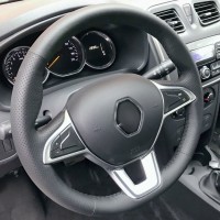 Оплетка на руль из натуральной кожи Renault Logan Stepway II 2018-н.в. (для руля без штатной кожи, черная)