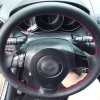 Оплетка на руль из натуральной кожи Mazda 3-I (BK) 2003-2009 г.в. (для замены штатной кожи, красная)