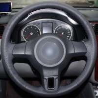 Оплетка на руль из натуральной кожи Volkswagen Caddy Maxi III (2CA) 2010-2015 г.в. (для руля без штатной кожи, черная)