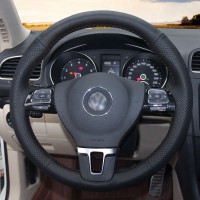 Оплетка на руль из «Premium» экокожи Volkswagen Tiguan 2010-2016 г.в. (для руля с подрулевыми лепестками, черная)